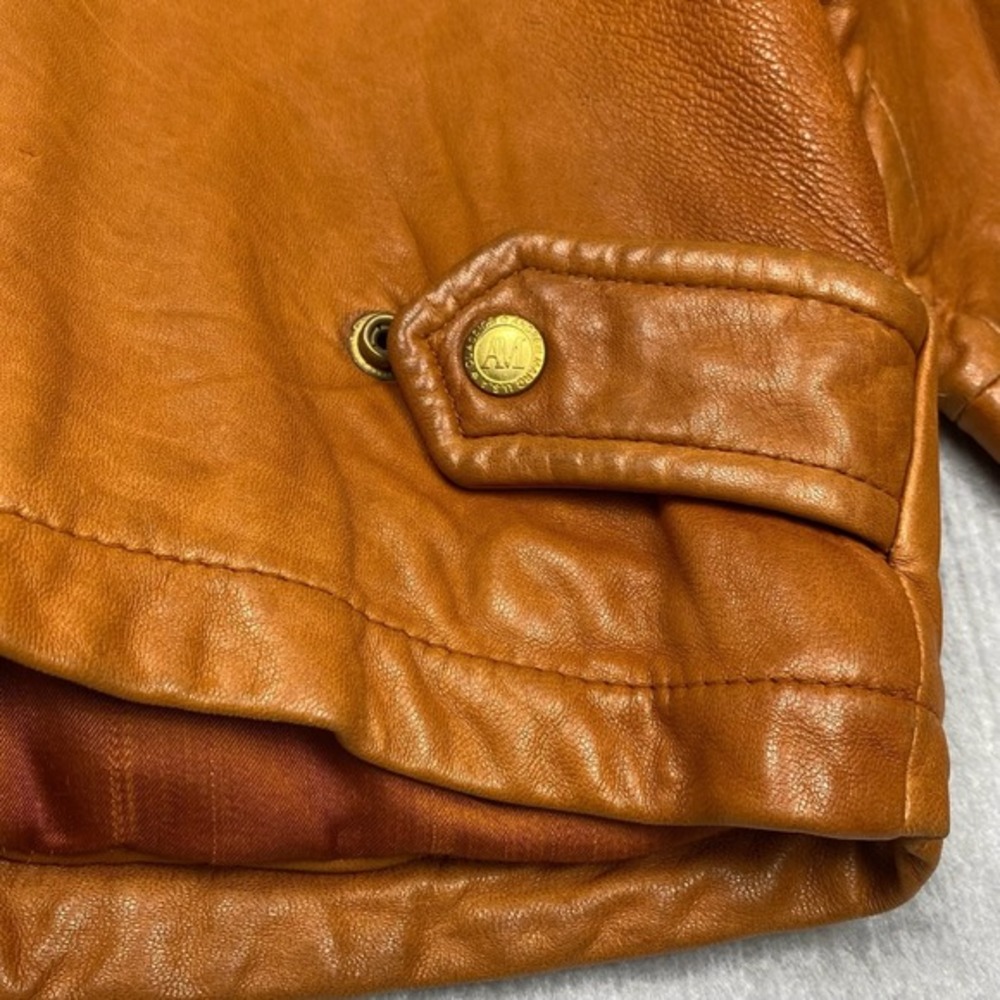 Vtg Andrew Marc Leather Jacket Mens XL Cognac Brown Zip Bomber Made in Korea - Picture 4 of 12